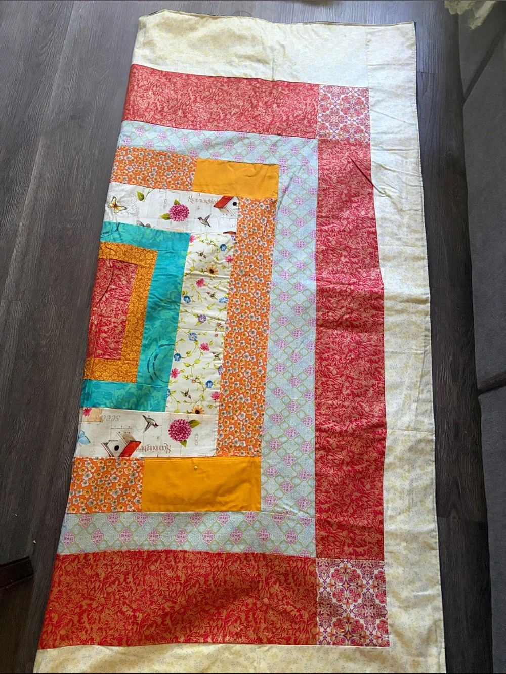 Handmade Multicolor Patchwork Quilt - Red, Yellow, Teal Accents